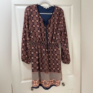 Danielrainn XL Geometric Patterned Ling Sleeved Dress, Lined Elastic Waist